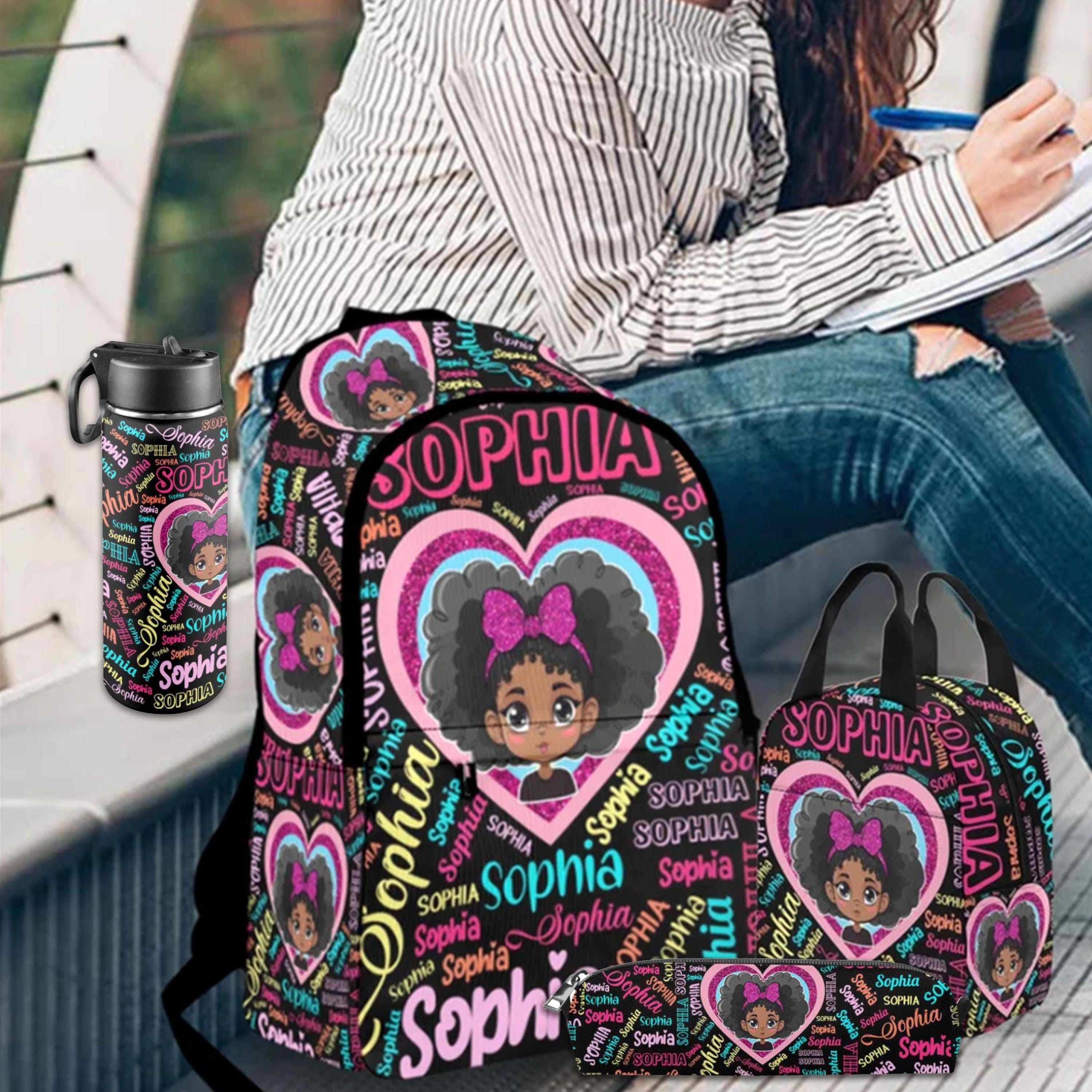 Custom Afro Black Girl Backpack Lunch Bag, Preschool Name Backpack Lunch Bag for kids, Custom Name Bag for girl, Best Back to School Gifts