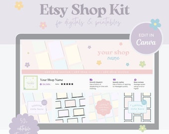 Etsy Shop Kit Pastel | Etsy Shop Bundle | Etsy Shop Template | Etsy Listing Templates for Digital Products | Etsy Shop Kit Printables