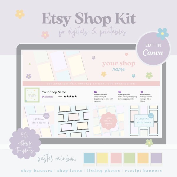 Etsy Shop Kit Pastel | Etsy Shop Bundle | Etsy Shop Template | Etsy Listing Templates for Digital Products | Etsy Shop Kit Printables