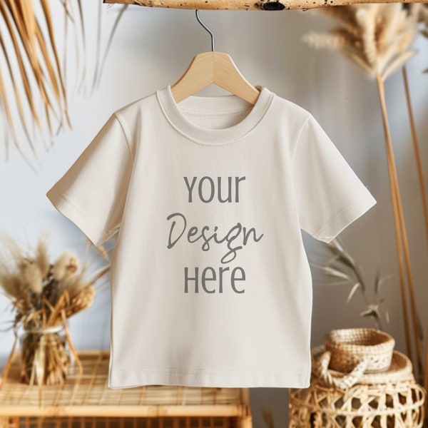 Bella Canvas 3001T Natural Mockup, Kids T-shirt Mockup, Toddler T-shirt Mockup, BC3001T Mockup, Flat Lay Mockup T-shirt, Boho Kids Shirt