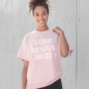 Bella Canvas Soft Pink Mockup, 3001 Pink Mockup, Bella Canvas Oversized Trendy Shirt Mockup, BC3001 Model Mockup, Summer T-shirt Png Mockup