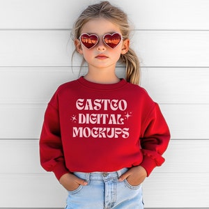 Maqueta de sudadera con cuello redondo Gildan para niños, modelo de moda juvenil 18000B, maquetas de impresión a pedido, maquetas de sudadera con cuello redondo Gildan para niños, Navidad