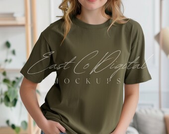 Bella Canvas Olive Green Mockup, modello 3001 Mockup, Bella Canvas Mockup, T-shirt verde Mockup, 3001 Olive Green, Bella Canvas T-shirt Mockup