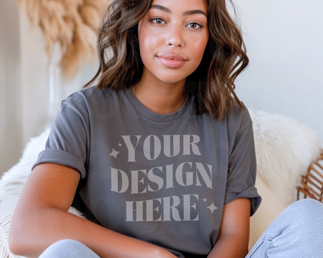 Bella Canvas Asphalt Mockup, BC3001 Model Mockup, Asphalt T-shirt ...