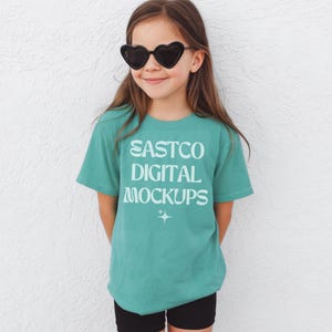 CC9018 Seafoam, Youth Comfort Colors Mockup, Kids Comfort Colors Shirt, Seafoam Kids Tee, Comfort Colors 9018 Mockup, Trendy Kids Mockups