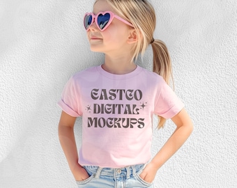 Gildan 5000B Youth Light Pink T-shirt Mockup (PNG)