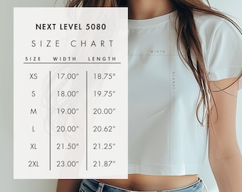 Next Level 5080 Size Chart NL5080 Mockup Next Level Cropped Tee Mockup Next Level Size Chart 5080 Cropped T-shirt Mockup PNG