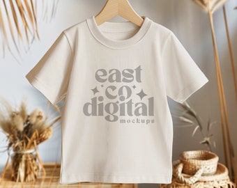 Bella Canvas 3001T Kids T-shirt Mockup: Boho Flat Lay (PNG Digital Download)