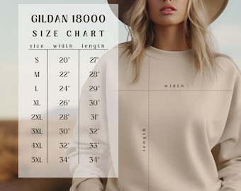 Gildan 18000 Size Chart | Unisex Crewneck Sweatshirt (Instant Download)