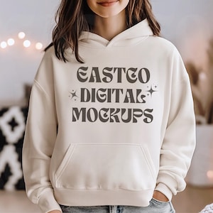 Gildan 18500 Sand, Gildan Hoodie Mockup, Sand Sweatshirt Mock, Trendy Oversized Hoodie Model Mockup, 18500 Mocks, Gildan Sand Mockup Png