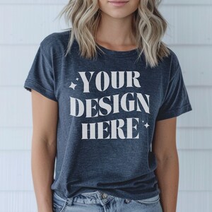 Heather Navy 3001 Mockup Bella Canvas T-shirt Mockup, BC 3001 Model ...