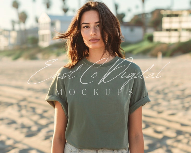 Comfort Colors Sage, CC1717 Mockup, Comfort Colors Mockup, Sage Mockup Comfort Colors 1717, Sage Mockup, Summer Mockup CC1717 Model Mock image 1