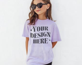 9018 Orchid Mockup, Comfort Colors Youth T-shirt, CC9018, PNG, Trendy Kids Shirt, Mockups