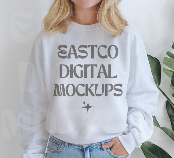 Gildan 18000 White Crewneck Mockup, Retro Sweatshirt (PNG)