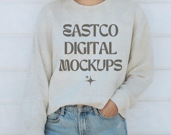 Felpa Oatmeal Heather Jerzees 562MR Mockup (download digitale PNG)
