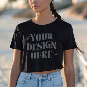 Next Level 5080 Cropped T-shirt Mockup, Cropped Shirt Mockup Black 5080 Next Level Mockup, Next level Cropped Tee Trendy T-shirt Png