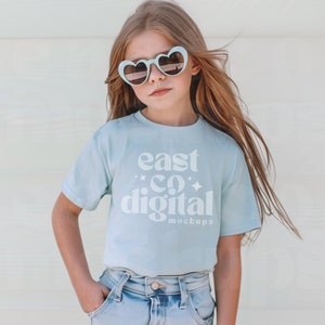 CC9018 Chambray, Youth Comfort Colors Mockup, Kids Comfort Colors Shirt, Chambray Kids Tee, Comfort Colors 9018 Mockup, Trendy Kids Mockups
