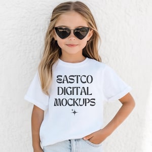 Maqueta de Bella Canvas 3001Y blanca, maqueta de camiseta para niños, maqueta de camiseta para jóvenes, maqueta de Bella Canvas para jóvenes, maqueta de camiseta de moda, camiseta blanca para jóvenes
