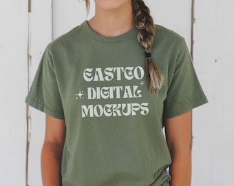 Military Green Gildan 64000 T-Shirt Mockup (PNG)