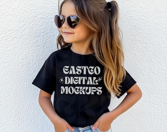 Black Kids Comfort Colors Shirt Mockup, Youth Tee (PNG)