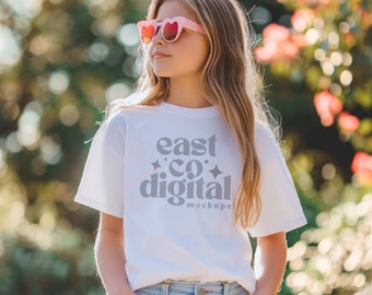 Bella Canvas 3001Y White Youth T-shirt Mockup (PNG)