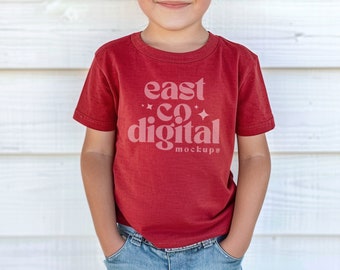 Heather Red Bella Canvas 3001T Kids T-shirt Mockup (PNG)