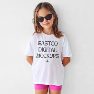 Maqueta de Bella Canvas 3001Y blanca, maqueta de camiseta para niños, maqueta de camiseta para jóvenes, maqueta de Bella Canvas para jóvenes, maqueta de camiseta de moda, camiseta blanca para jóvenes