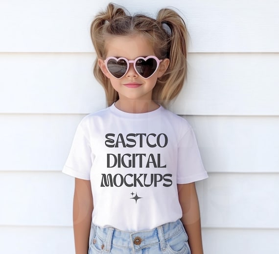 Gildan 5000B Youth T-Shirt Mockup, White Kids Shirt (PNG)