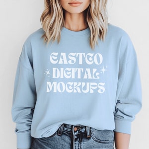 Gildan 2400 Light Blue Long Sleeve Shirt Mockup, Gildan 2400 Mockups, Print On Demand Model Mockups, 2400 Gildan Mockup, Light Blue Shirt