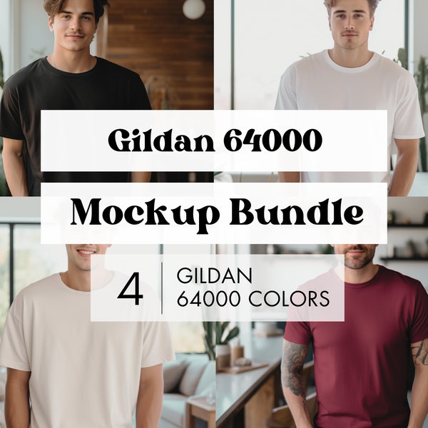 Gildan 64000 Mockup Bundle Mens T-shirt Mockup, Gildan 64000 Male Model Mockup, Gildan Unisex Mockup, Gildan 64000 Bundle Boho Aesthetic