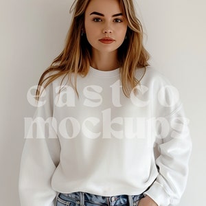 Gildan 18000, White Sweatshirt Mockup, Gildan Mockups, Gildan 18000 White Simple Mockup, Crewneck Mockup, White Shirt Mockup, Gildan Mocks