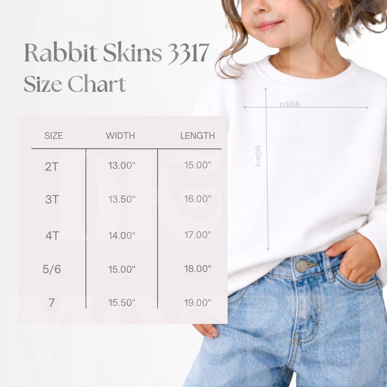 3317 Size Chart, Rabbit Skins Toddler Sweatshirt Mockup, PNG, Digital ...