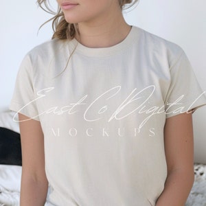 Gildan 64000 Sand, Gildan T-shirt Mockup, Minimalistic Mockup, Gildan Sand Mockup, G64000 Model Mockup, POD Mockups, Sand Shirt Mockup