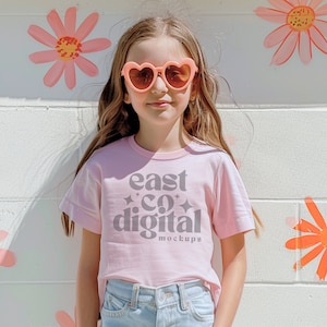 CC9018 Blossom, Youth Comfort Colors Mockup, Kids Comfort Colors Shirt, Pink Kids Tee, Comfort Colors 9018 Mockup, Trendy Kids Mockups