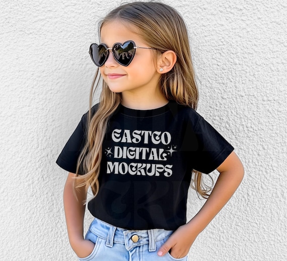 Black Bella Canvas 3001Y Mockup, Youth T-Shirt Mockup (PNG)