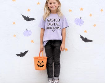 Orchid Comfort Colors Shirt Mockup: Trendy Kids Halloween Design (PNG Digital Download 3300x3000px)