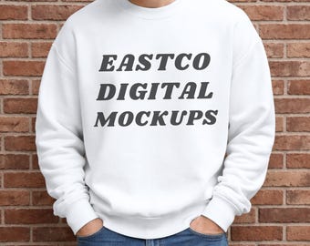 Gildan 18000 White, Herren Rundhals Mockup: PNG Digital Download