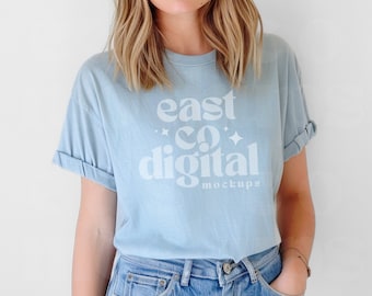 Gildan 2000 T-Shirt Mockup, Boho Light Blue Shirt (PNG)