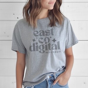 Athletic Heather Bella Canvas 3001 T-shirt Mockup Grey BC3001 Model Mockup Athletic Heather Grey 3001 Trendy Tshirt Png Mockup Bella Canvas