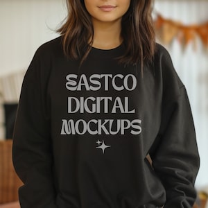 Black Gildan 18000 Mockup Crewneck Sweatshirt Mockup Fall Mockup, Gildan 18000 Black Fall Sweatshirt Mockup G180 Model Mockup Boho Mockup