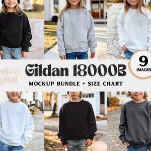 Gildan 18000B-mockup met ronde hals voor kinderen, Gildan 18000-mockupbundel voor jeugd, mock-up met ronde hals voor kinderen, Gildan 18000B-bundel, Gildan-mockups voor kinderen, jeugd