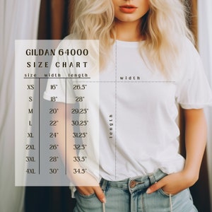 Gildan 64000 Size Chart, Gildan T-shirt Mockup, Gildan T-shirt Size Chart, Gildan Unisex Size Chart, Gildan 64000 Mockup, Size Chart Photo