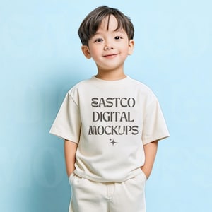 Bella Canvas 3001Y Natural Mockup, Kids Tshirt Mockup, Youth T-shirt Mockup, Bella Canvas Youth Mockup, Trendy Mockup T-shirt Youth Natural