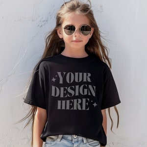 Maqueta de Bella Canvas 3001Y negra, maqueta de camiseta para niños, maqueta de camiseta para jóvenes, maqueta de Bella Canvas para jóvenes, maqueta de camiseta de moda, camiseta negra para jóvenes