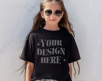 Bella Canvas 3001Y Black Youth T-shirt Mockup (PNG)