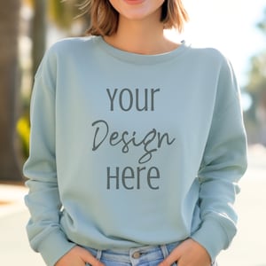 Bella Canvas 3945 Dusty Blue Crewneck Mockup, Bella Canvas Model Mockup, BC3945 Mockup 3945 Dusty Blue Lifestyle Mockup, Trendy Crewneck Png