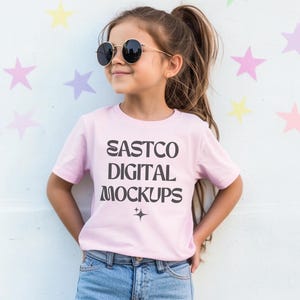 Maqueta de Bella Canvas 3001Y rosa, maqueta de camiseta para niños, maqueta de camiseta para jóvenes, maqueta de Bella Canvas para jóvenes, maqueta de camiseta de moda, camiseta rosa para jóvenes