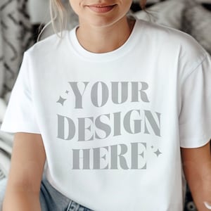 Gildan 64000 Branco, Gildan Camiseta Mockup, Gildan 64000 Modelo Mockup, Camisa Branca Mockup, Mockup Minimalista, Gildan 640 Branco Mockup Png