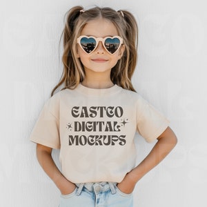 Maqueta de Bella Canvas 3001Y Natural, Maqueta de camiseta para niños, Maqueta de camiseta para jóvenes, Maqueta de Bella Canvas para jóvenes, Maqueta de camiseta juvenil de moda natural