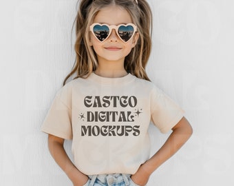 Bella Canvas 3001Y Natural Mockup, Kids Tshirt Mockup, Youth T-shirt Mockup, Bella Canvas Youth Mockup, Trendy Mockup T-shirt Youth Natural